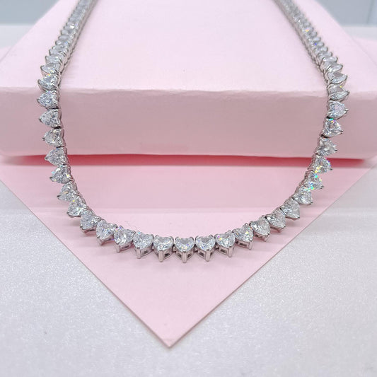 18k Gold Filled 5mm Heart Shaped Tennis Necklace with Bayonet Clasp