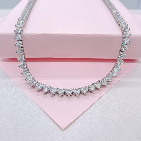 Silver Filled 5mm Heart Shaped Tennis Necklace with Bayonet Clasp