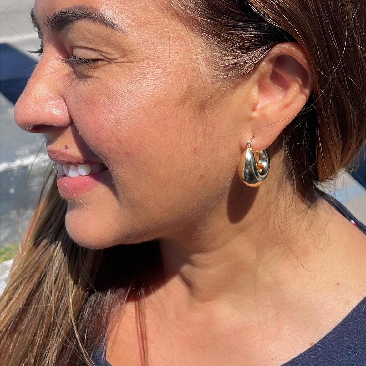 18k Gold Filled Chunky Puffy Smooth Dome Hoop Earring