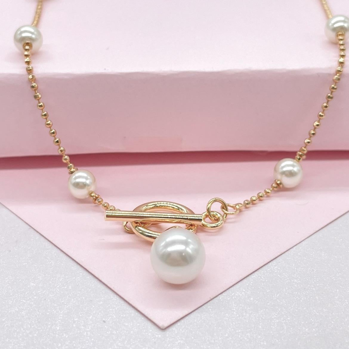 18k Gold-Filled Custom-Made Pearl Satellite Choker with Toggle Clasp and Pearl Charm