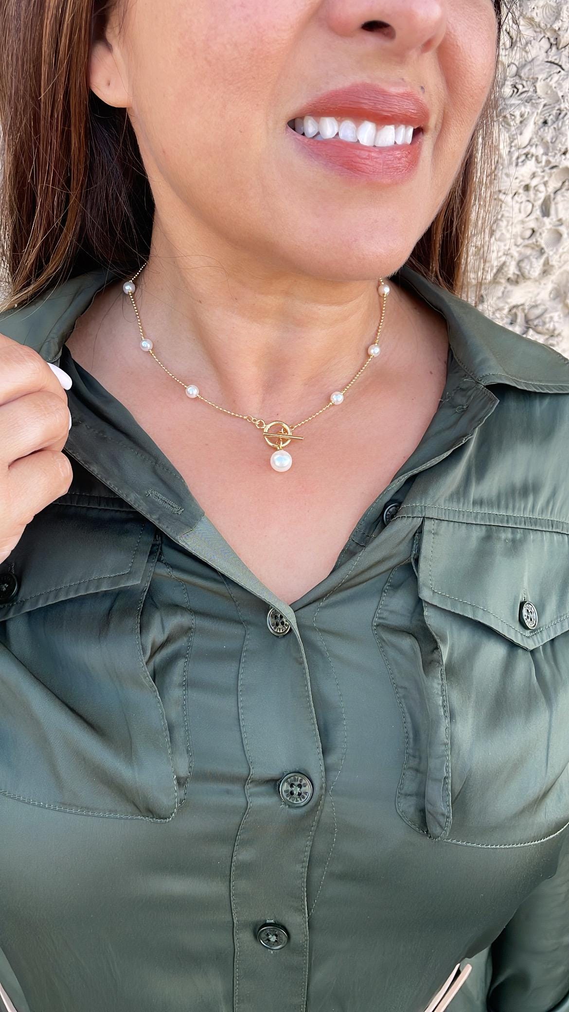 18k Gold-Filled Custom-Made Pearl Satellite Choker with Toggle Clasp and Pearl Charm