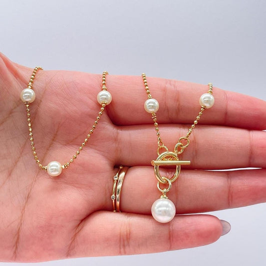 18k Gold-Filled Custom-Made Pearl Satellite Choker with Toggle Clasp and Pearl Charm