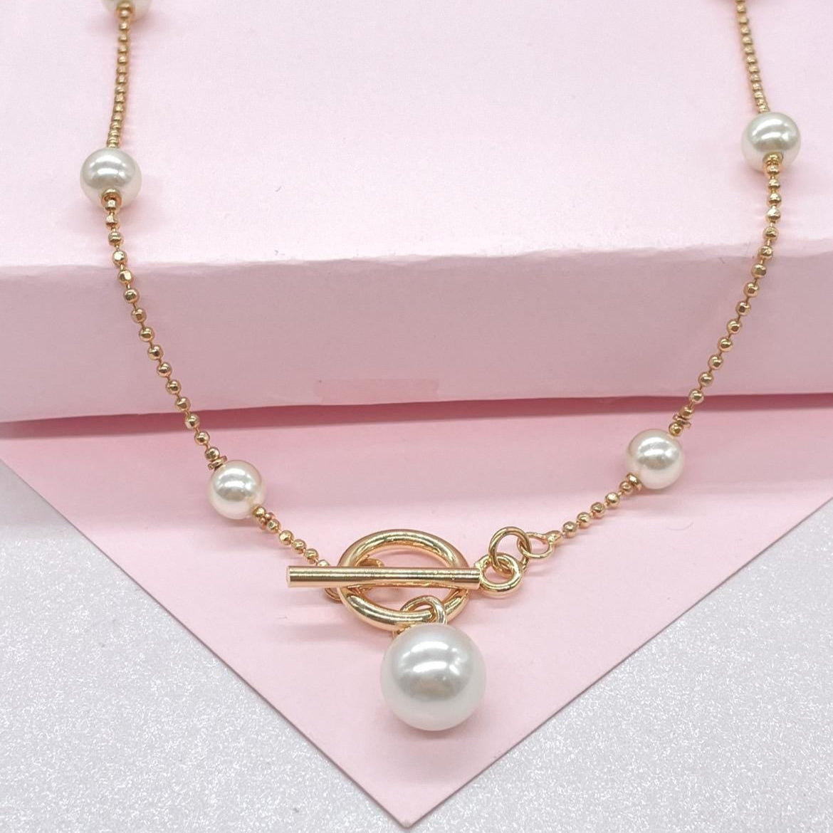 18k Gold-Filled Custom-Made Pearl Satellite Choker with Toggle Clasp and Pearl Charm