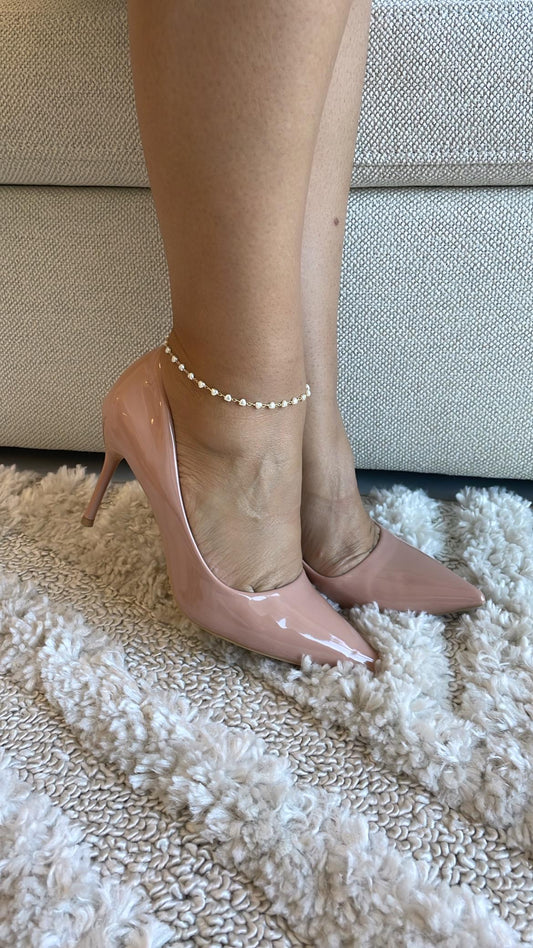 18k Gold Filled Tiny Pearl Hearts Chain Anklet