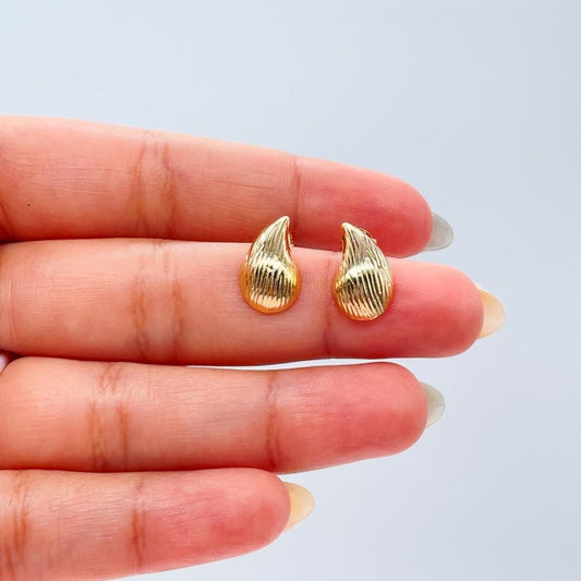 18k Gold Filled Hollowed Tear-Drop Earring With Textured Patterns