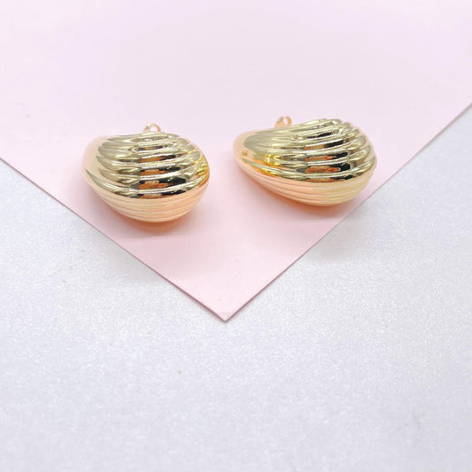 18k Gold Filled Smooth XL Tear Drop Earring with Shell Patterns