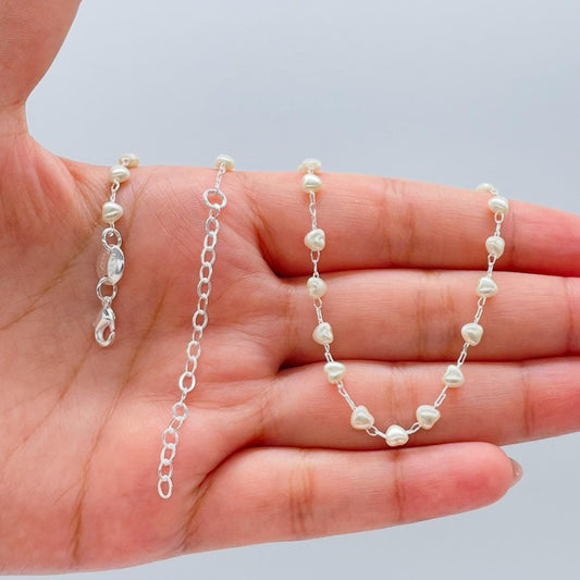 Silver Filled Tiny Heart Shape Pearl Set