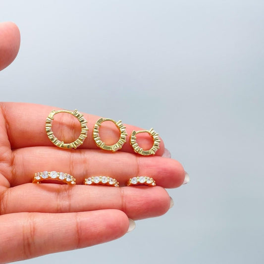 18k Gold Filled Set of Round Stone Hoop Earrings