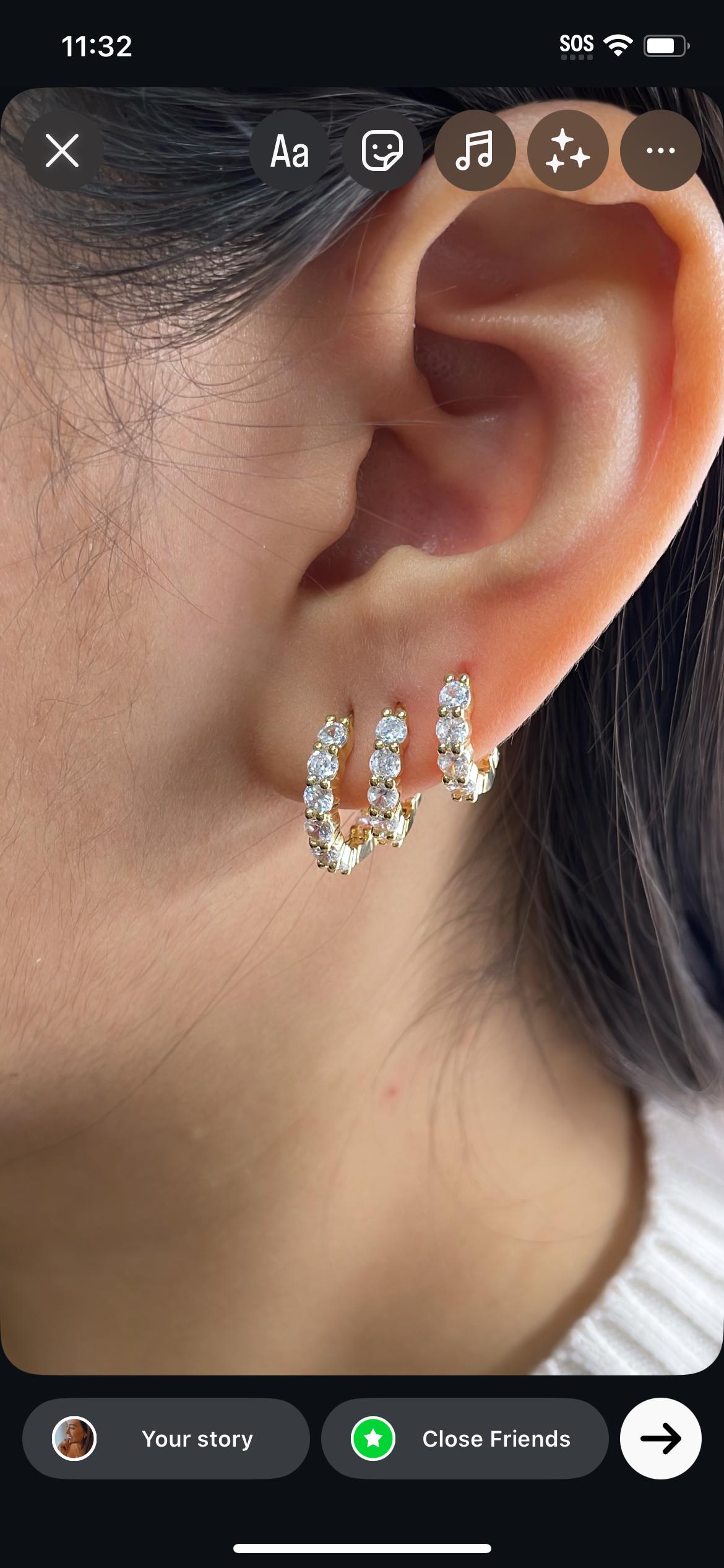 18k Gold Filled Set of Round Stone Hoop Earrings
