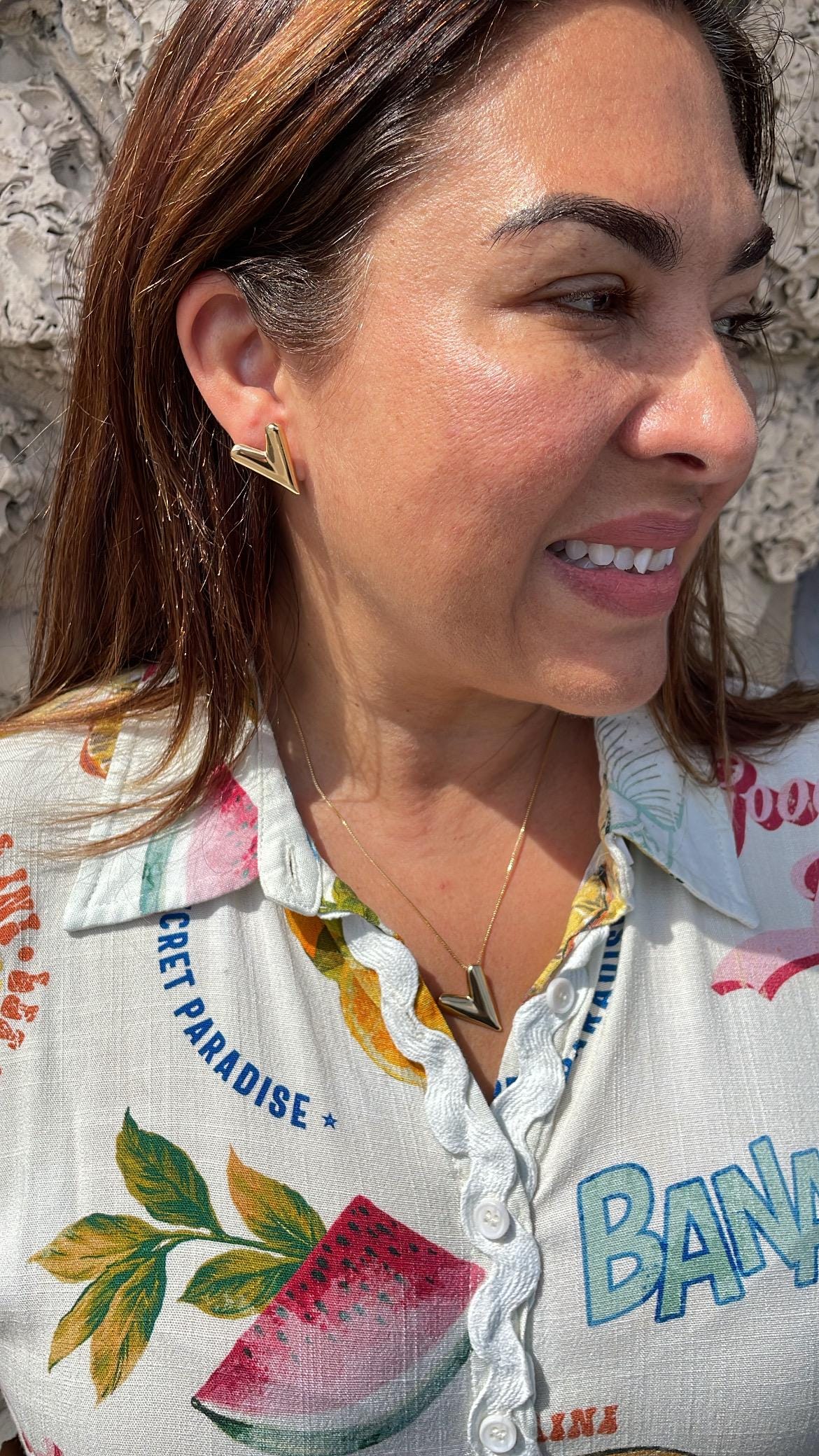 18k Gold Filled Box Chain Necklace with Smooth XL Heart Pendant, and Stud Earrings