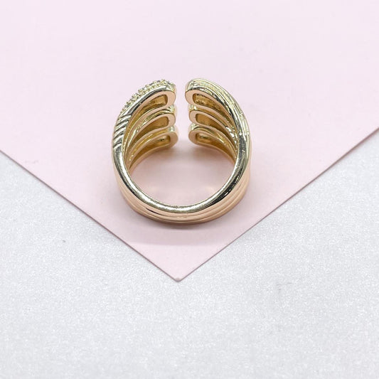 18k Gold Filled Thick Dual Ended Ring with Patterns and CZ Pave