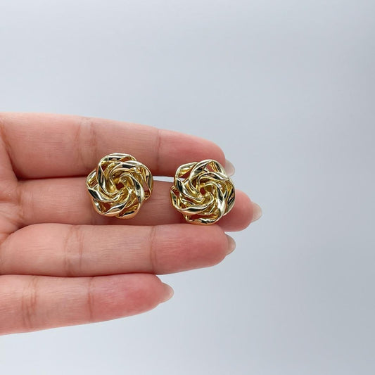 18k Gold Filled Textured Twist and Smooth Flower Shape Earrings