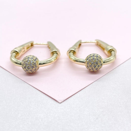 18k Gold Filled Smooth Triangle Hoop With CZ Bead Ends