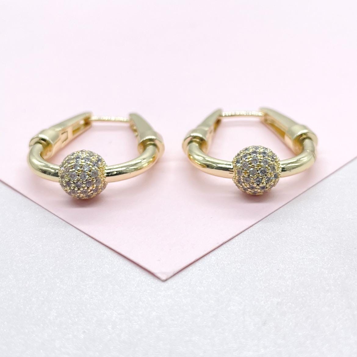 18k Gold Filled Smooth Triangle Hoop With CZ Bead Ends