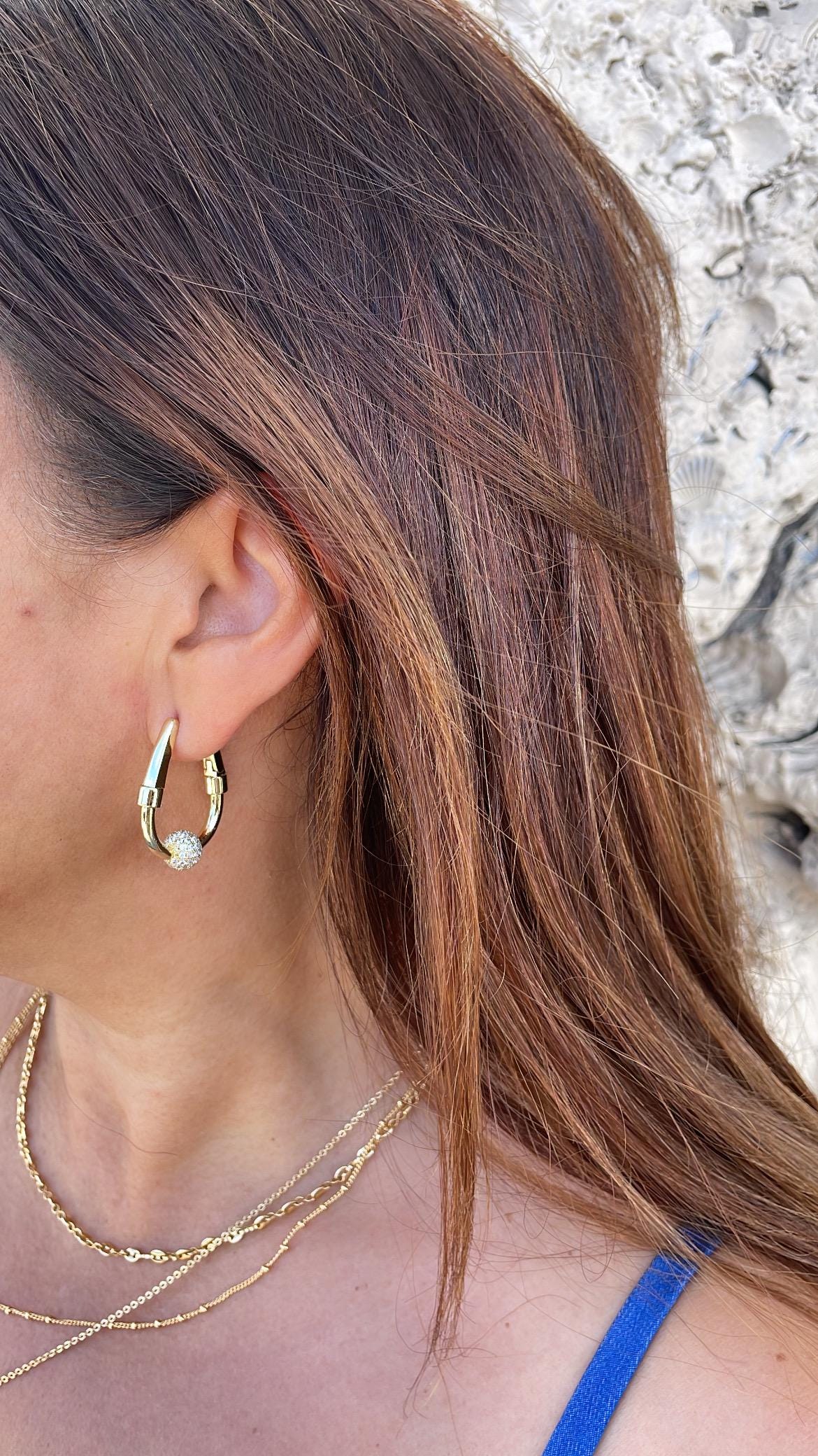 18k Gold Filled Smooth Triangle Hoop With CZ Bead Ends