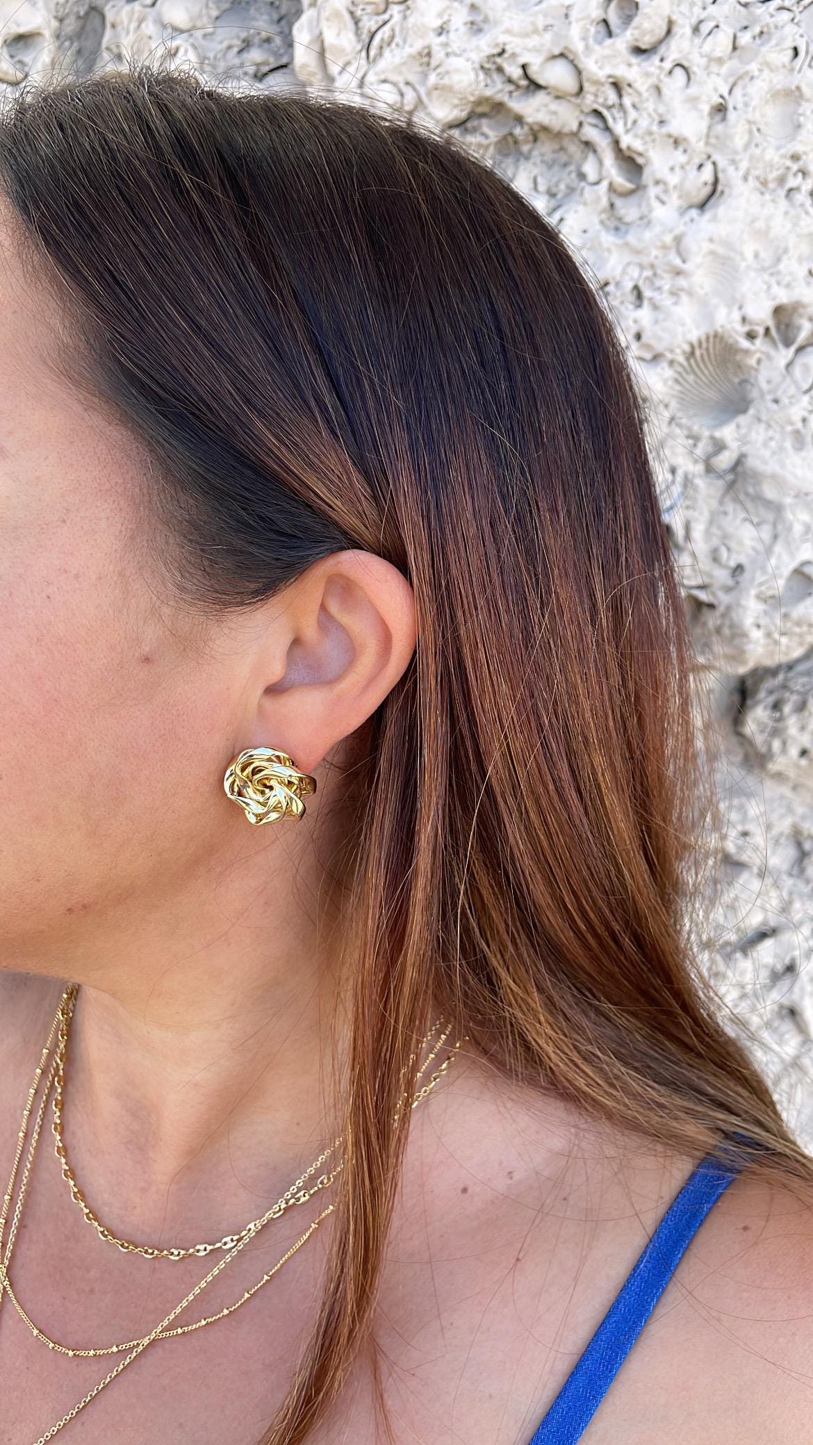 18k Gold Filled Textured Twist and Smooth Flower Shape Earrings
