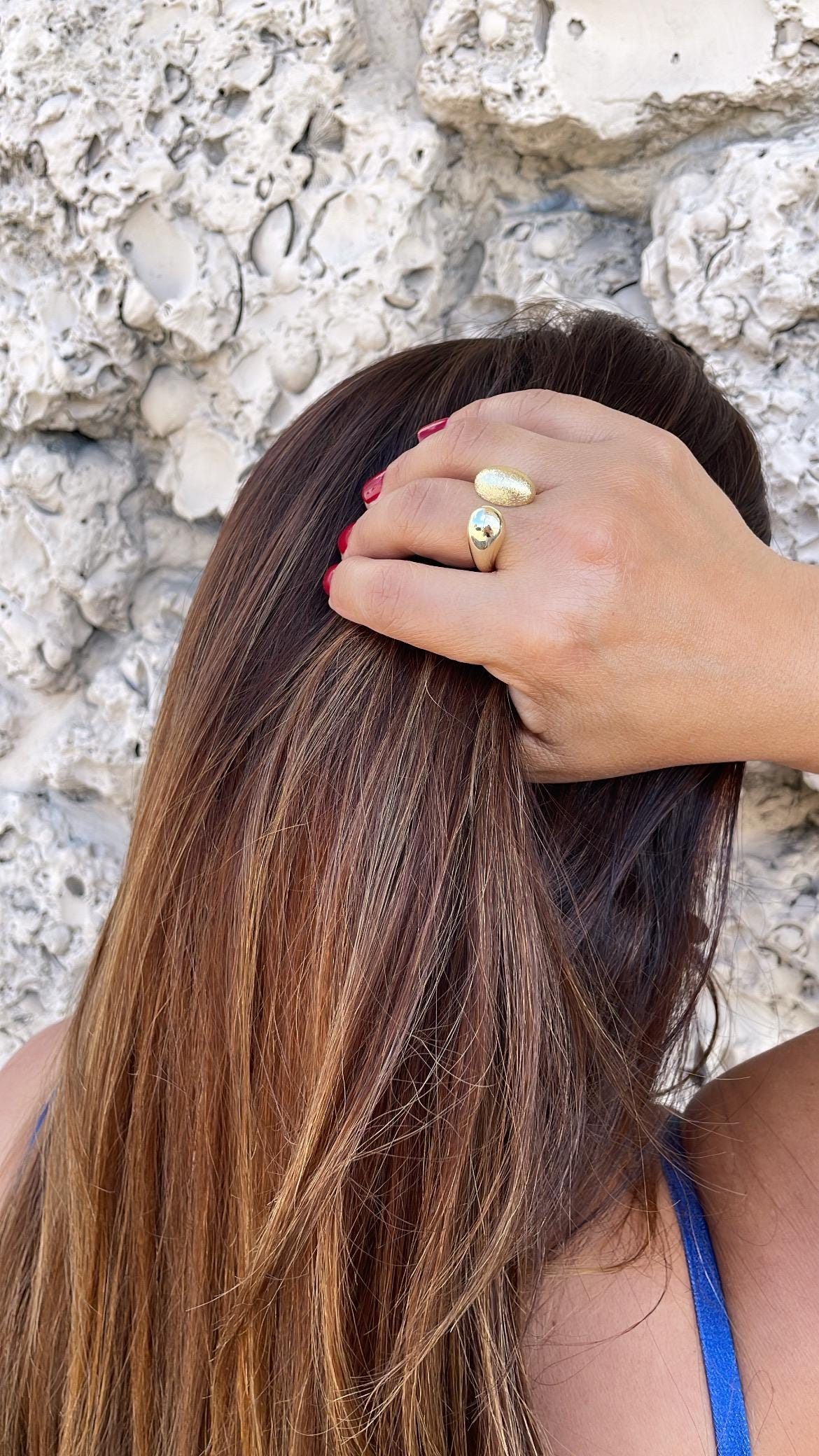 18k Gold-filled Adjustable Dual Ended Wrap Ring with Frosted Texture and Dome Ends