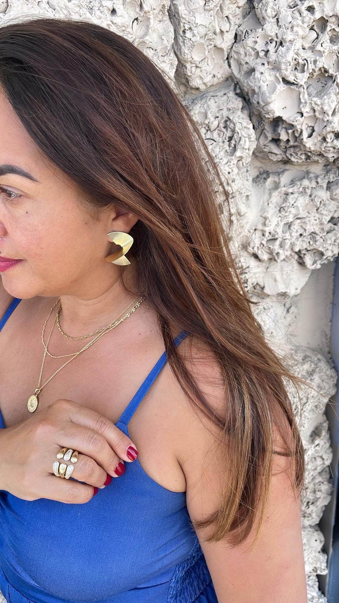 18k Gold Filled Thick Dual Ended Ring with Patterns and CZ Pave