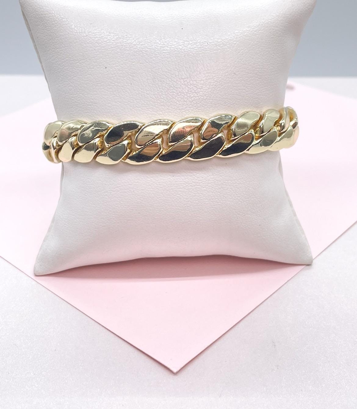 18k Gold Filled 12mm Thick Monaco Miami Cuban Link Bracelet for Women
