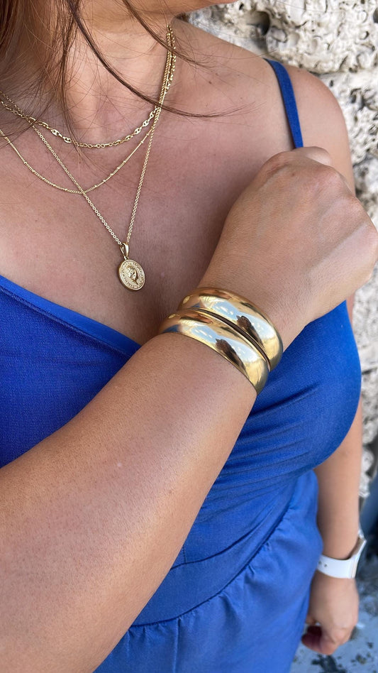 18k Gold Filled Plain Double Row Cuff Bracelet, Hollowed, Trending Now