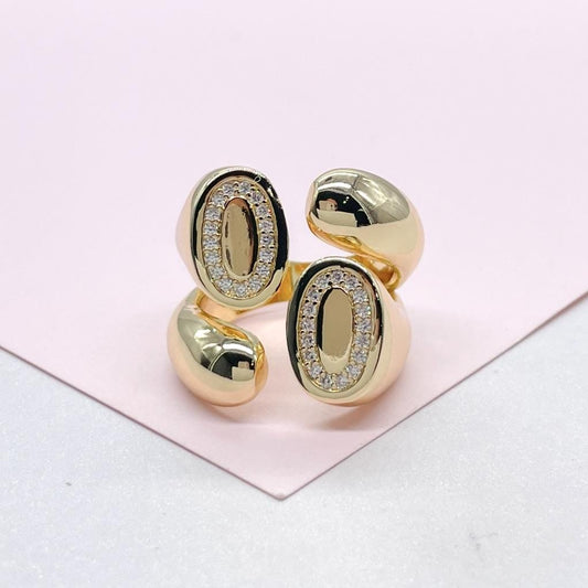 18k Gold-filled Adjustable 4-Way Wrap ring with CZ and Dome Pattern