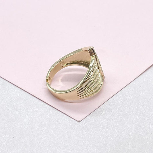 18k Gold Filled Half Patterned Ring with Round Cut CZ