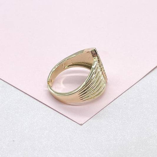 18k Gold Filled Half Patterned Ring with Round Cut CZ