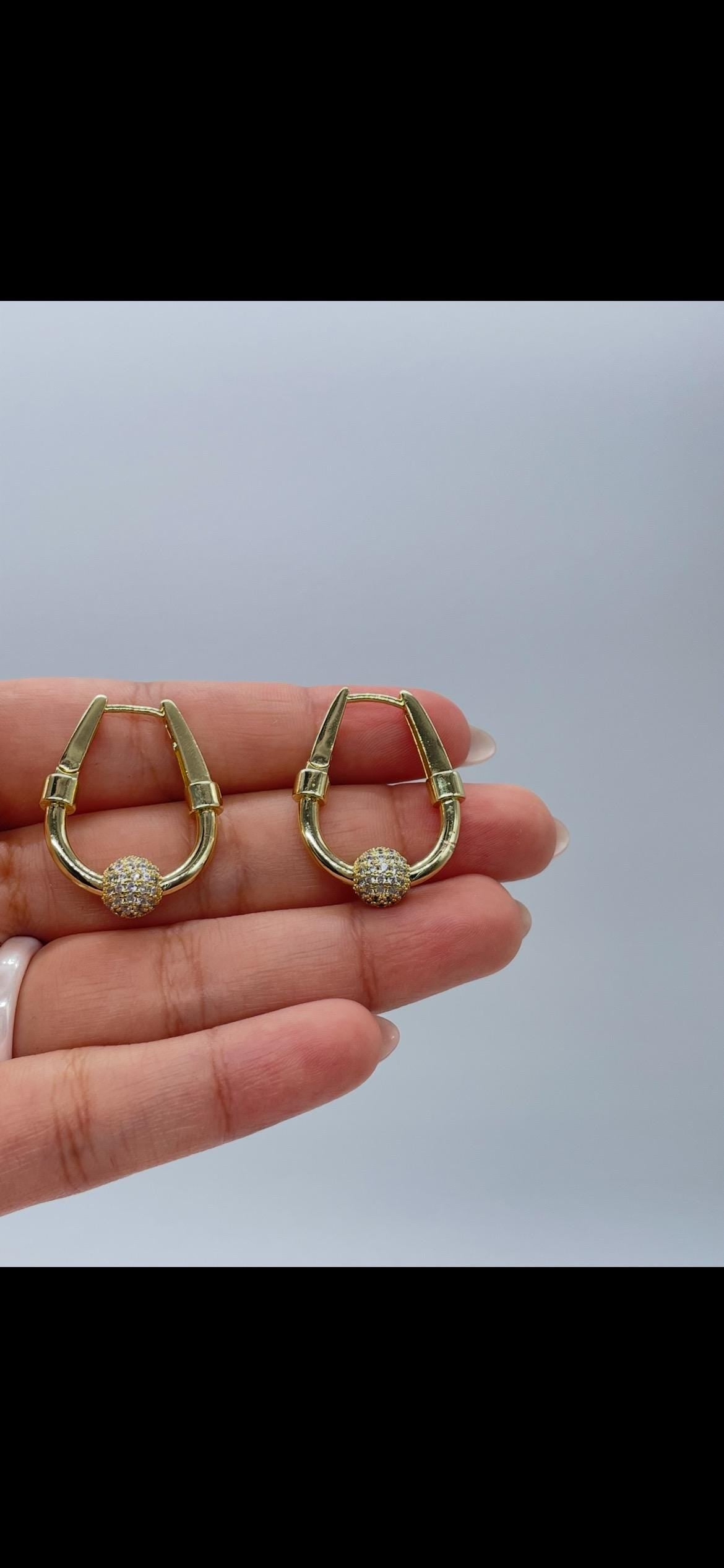 18k Gold Filled Smooth Triangle Hoop With CZ Bead Ends