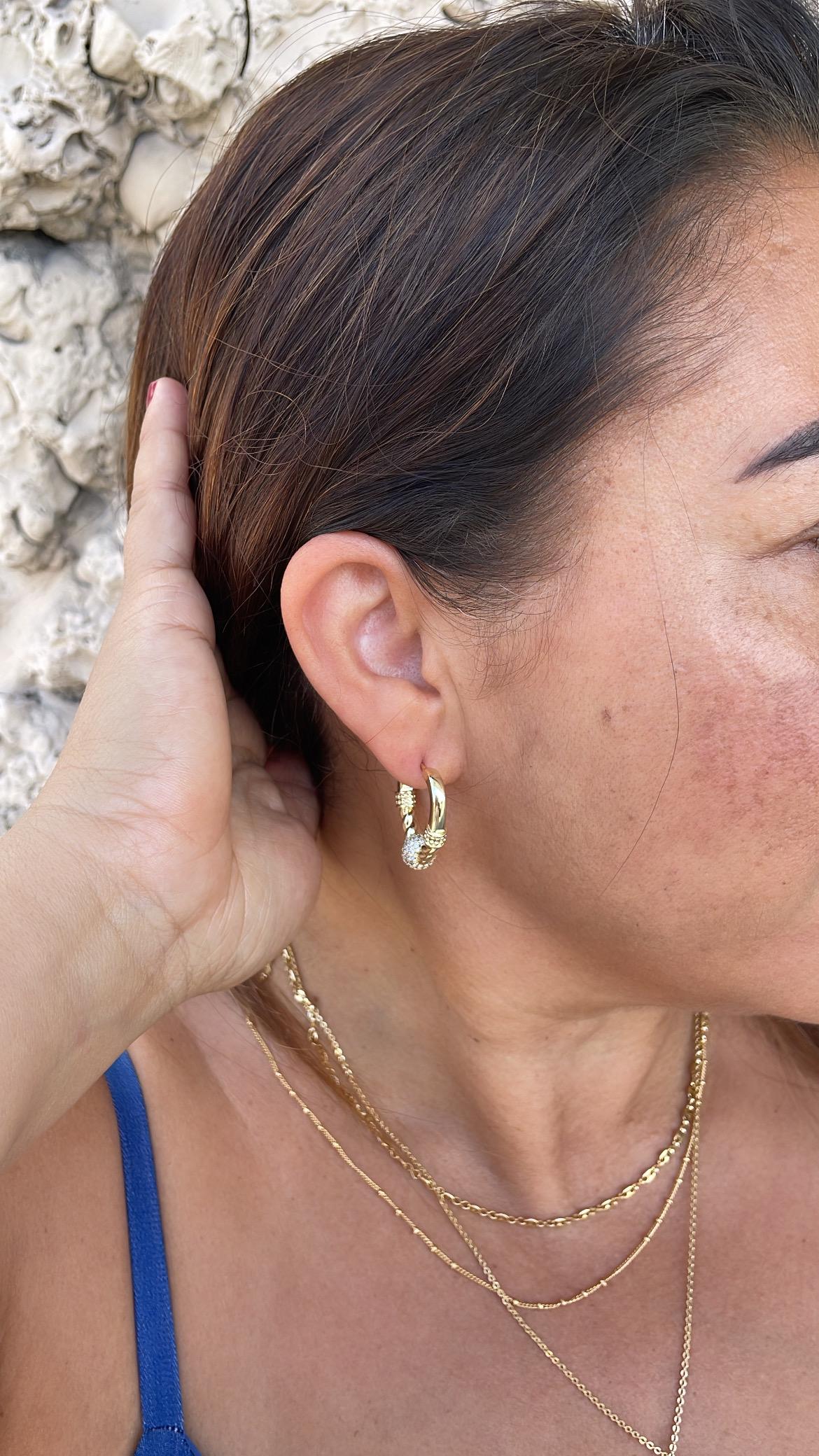 18k Gold Filled Triangle Hoop with Twisted and CZ Bead Ends