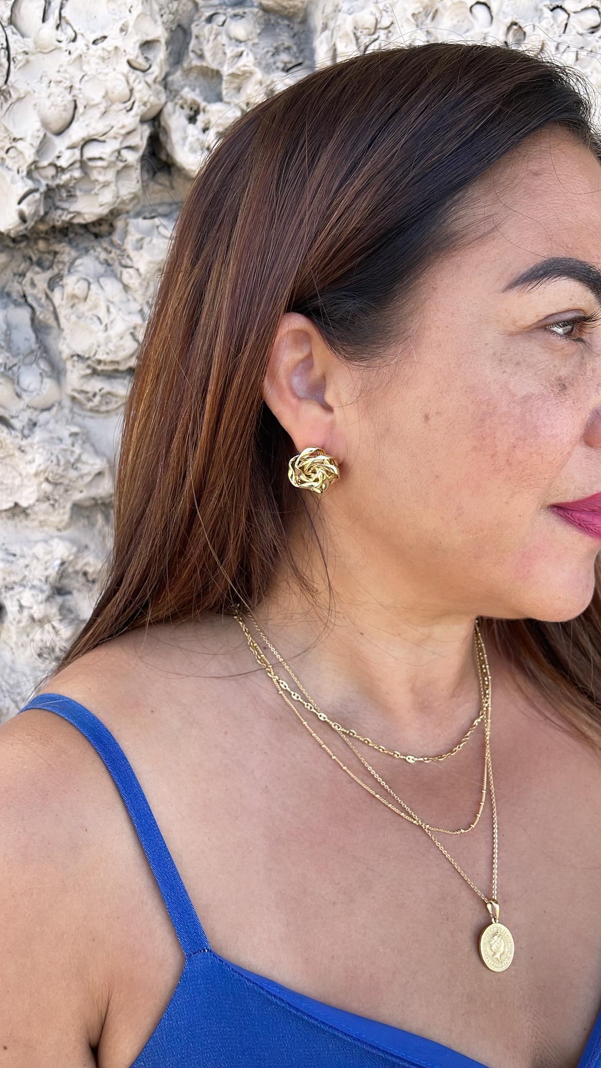 18k Gold Filled Textured Twist and Smooth Flower Shape Earrings