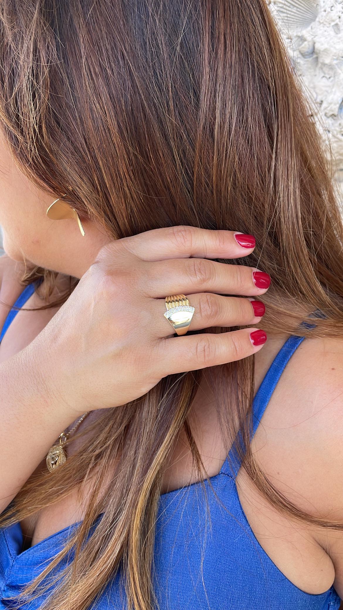 18k Gold Filled Half Patterned Ring with Round Cut CZ