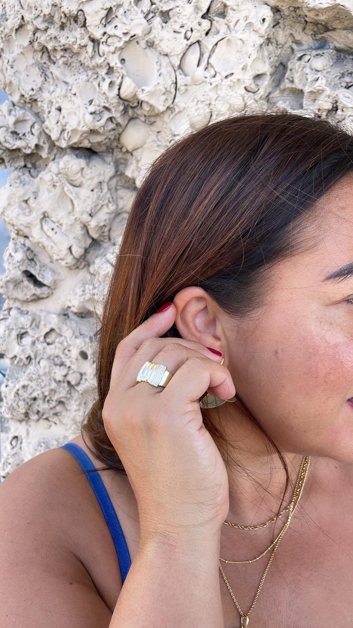 18k Gold Filled Adjustable Ring with Rowed Pattern and Round Pave CZ