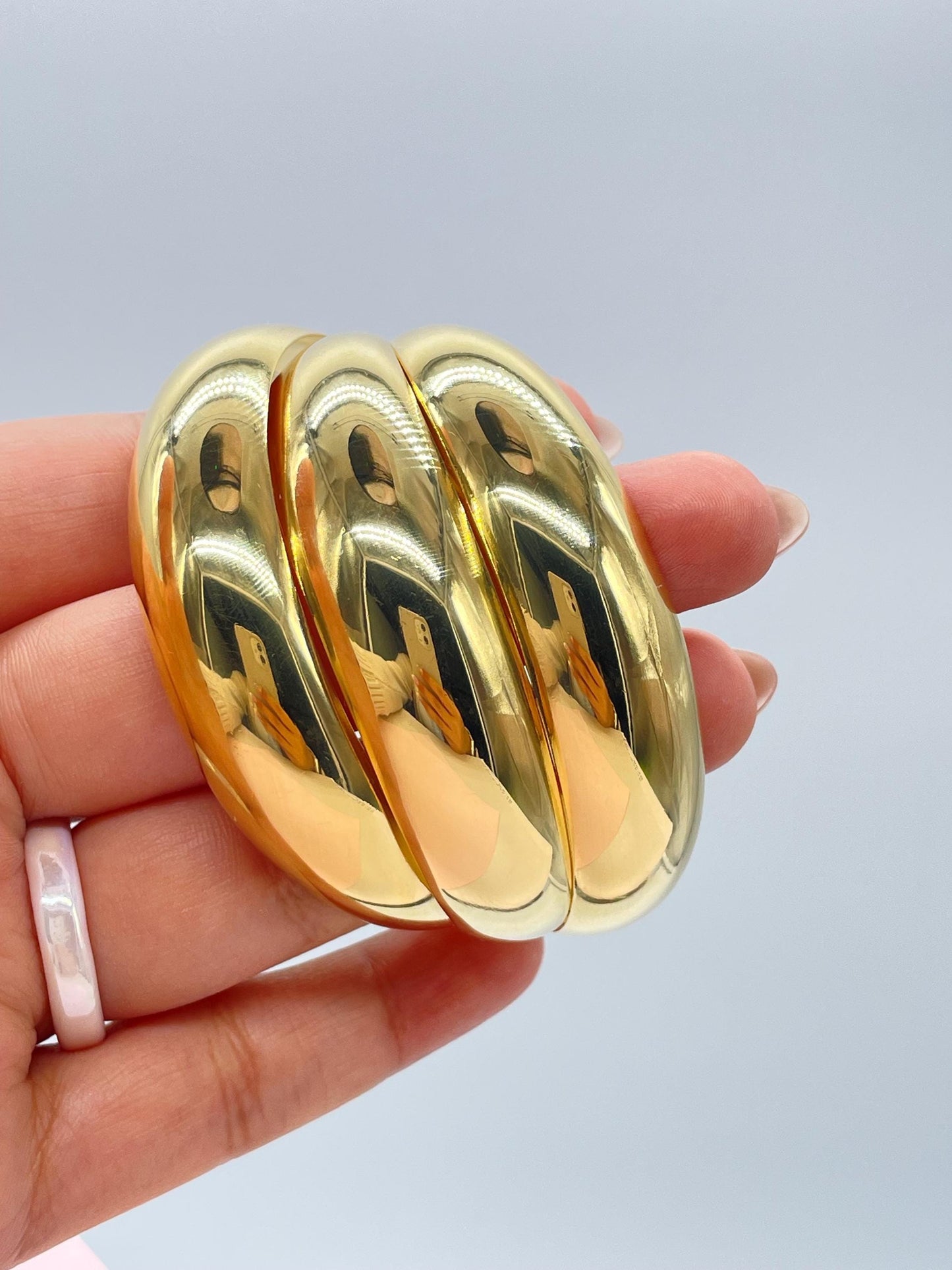 18k Gold Filled Plain Triple Row Cuff Bracelet, Hollowed, Trending Now