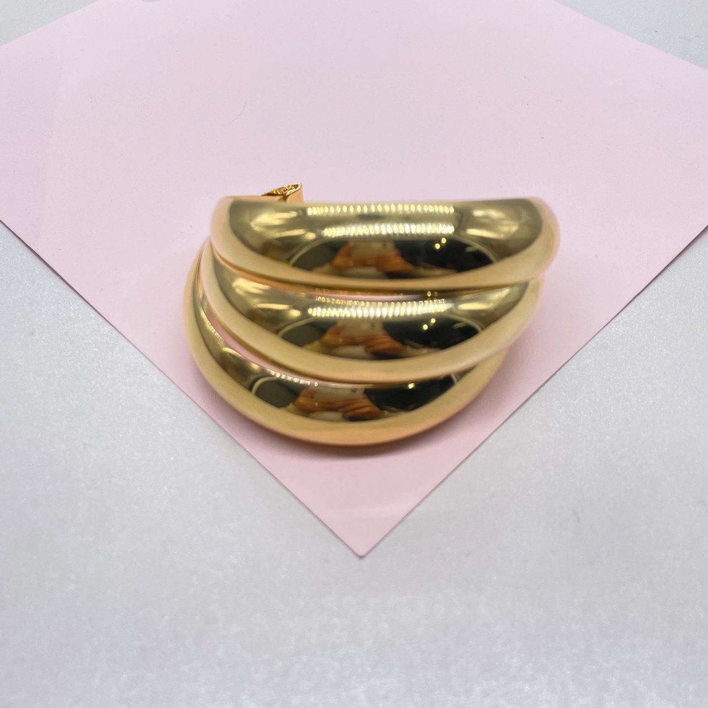 18k Gold Filled Plain Triple Row Cuff Bracelet, Hollowed, Trending Now