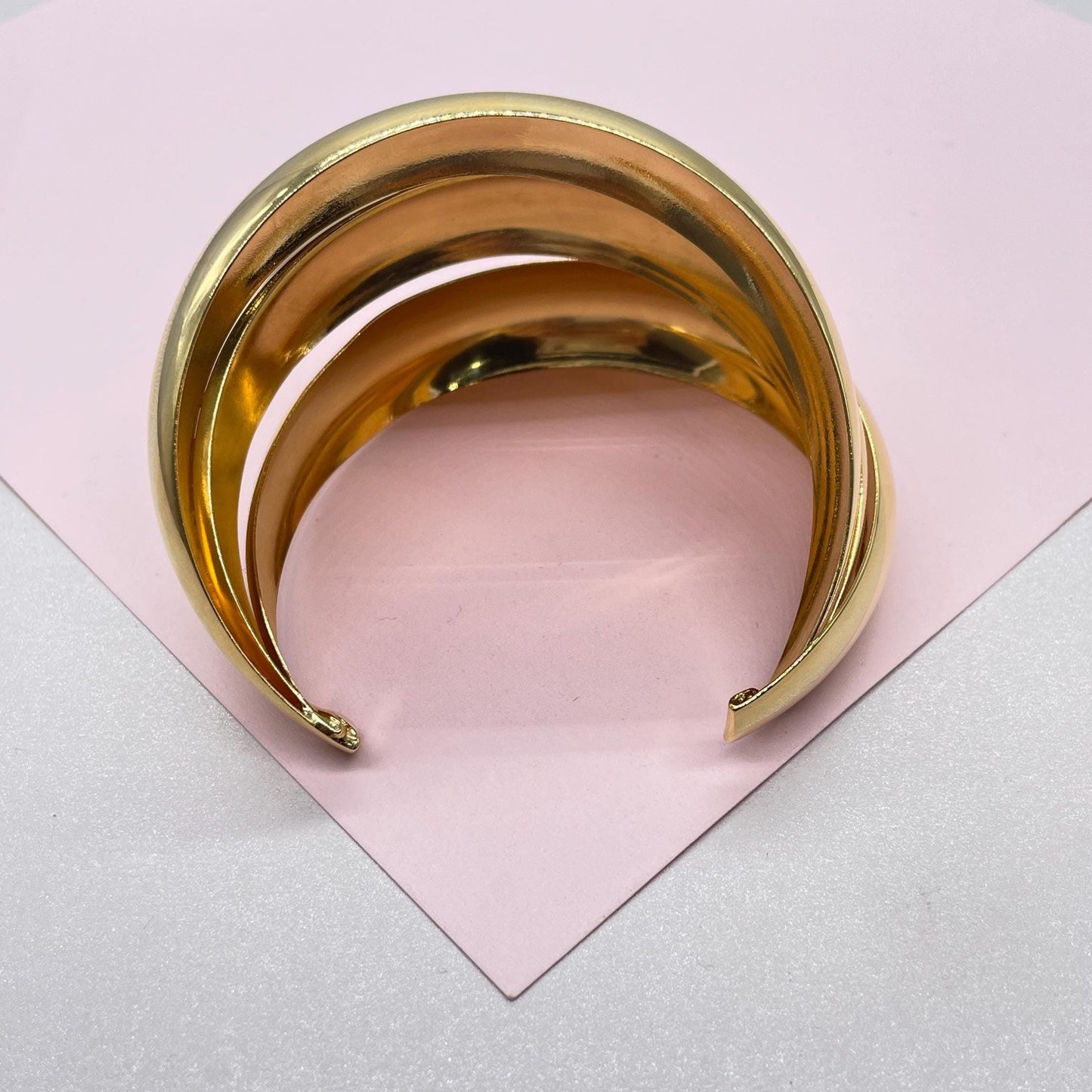 18k Gold Filled Plain Triple Row Cuff Bracelet, Hollowed, Trending Now