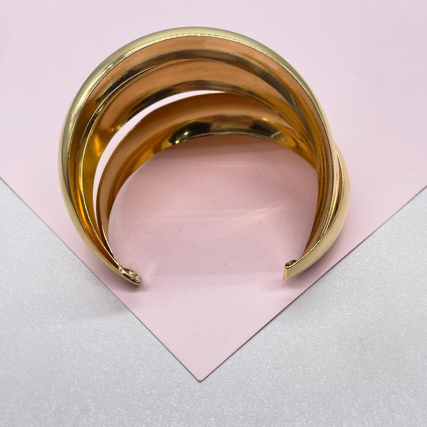18k Gold Filled Plain Double Row Cuff Bracelet, Hollowed, Trending Now
