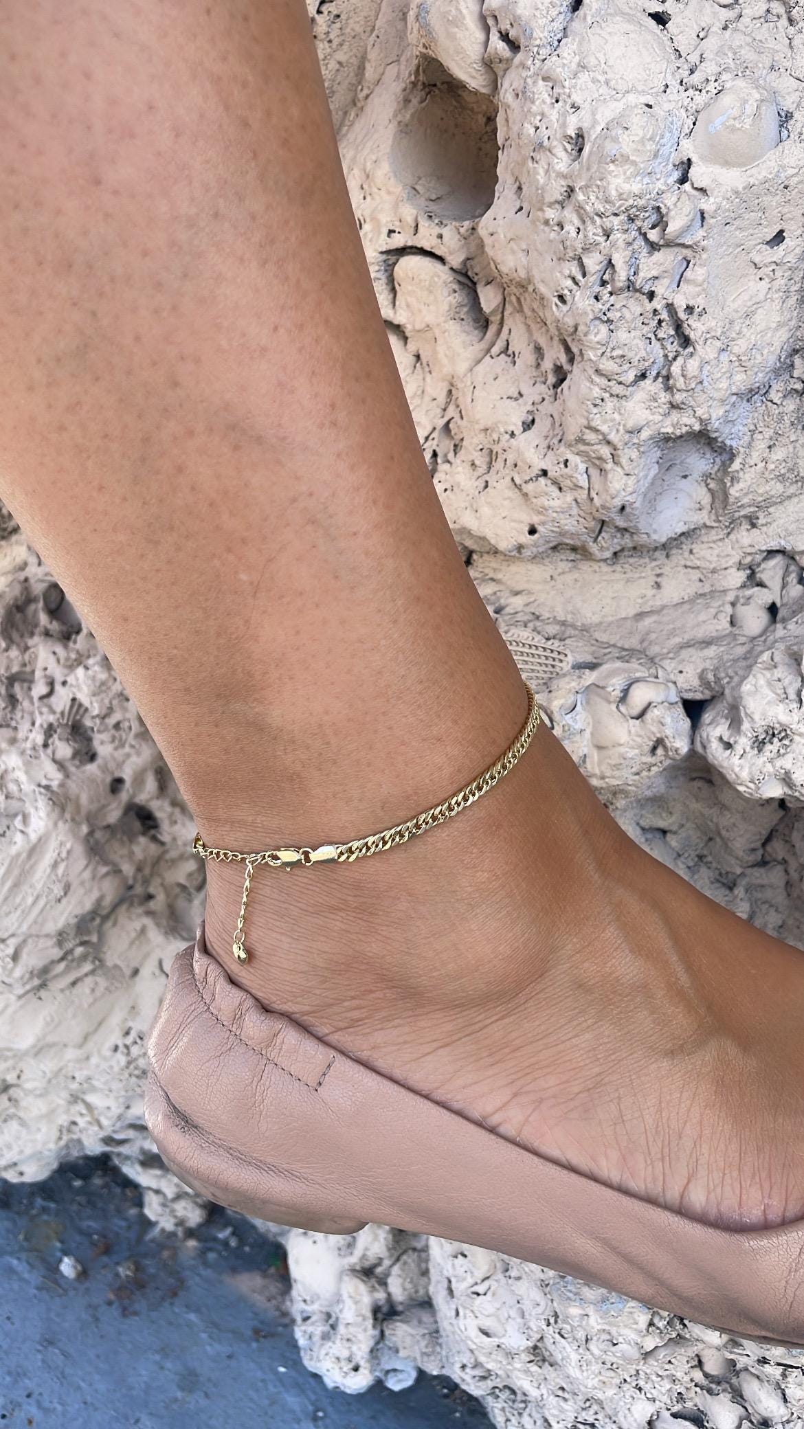 18k Gold Filled 4mm Double Cuban Link Anklet, Summer Time Anklet