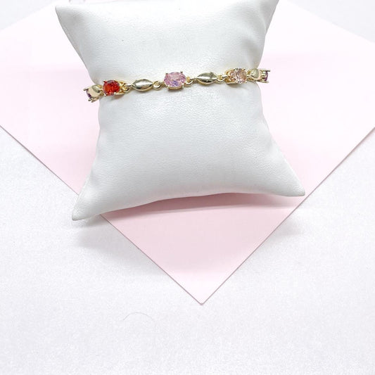 18k Gold Filled Oval Stone Charm Bracelet with 3 Stones