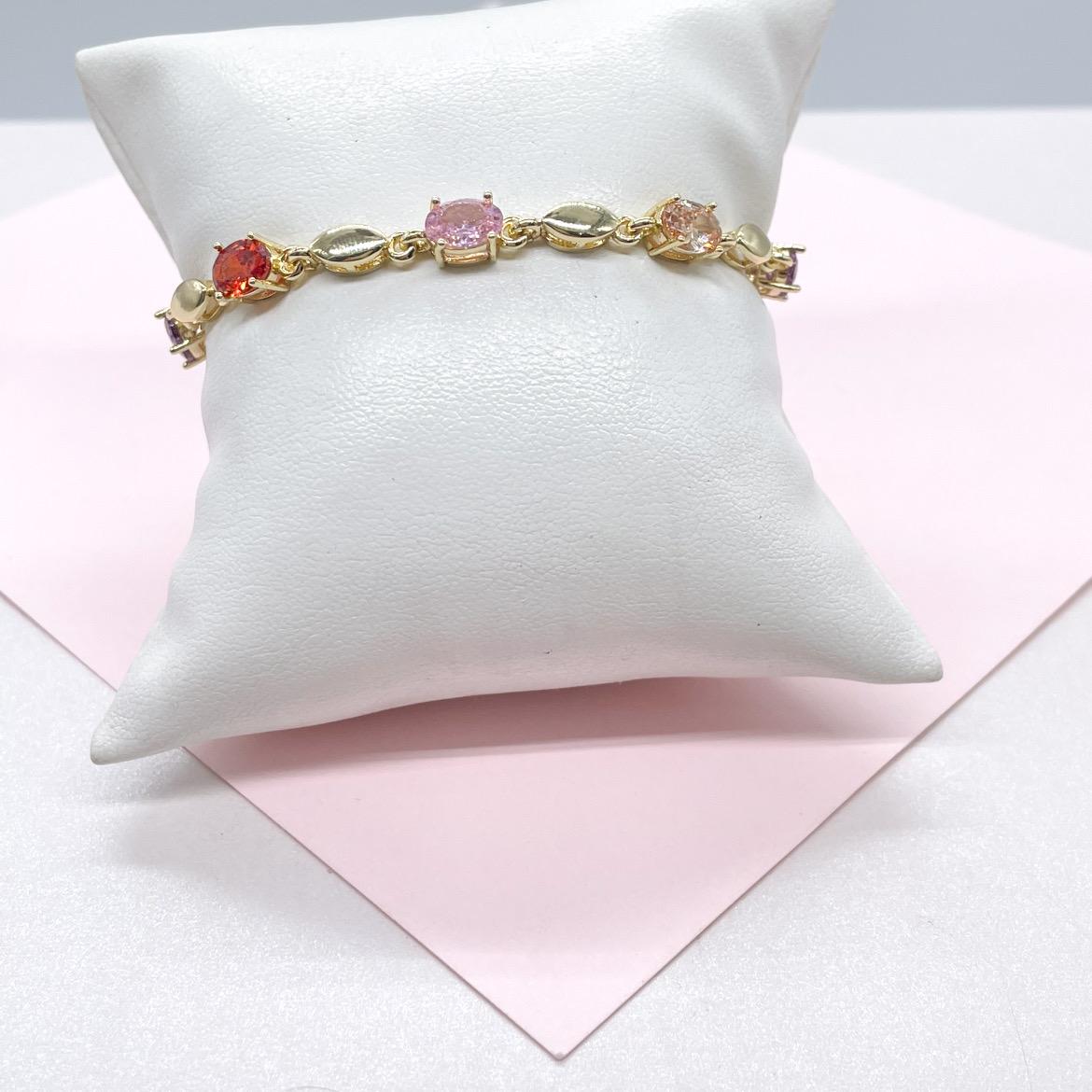 18k Gold Filled Oval Stone Charm Bracelet with 3 Stones