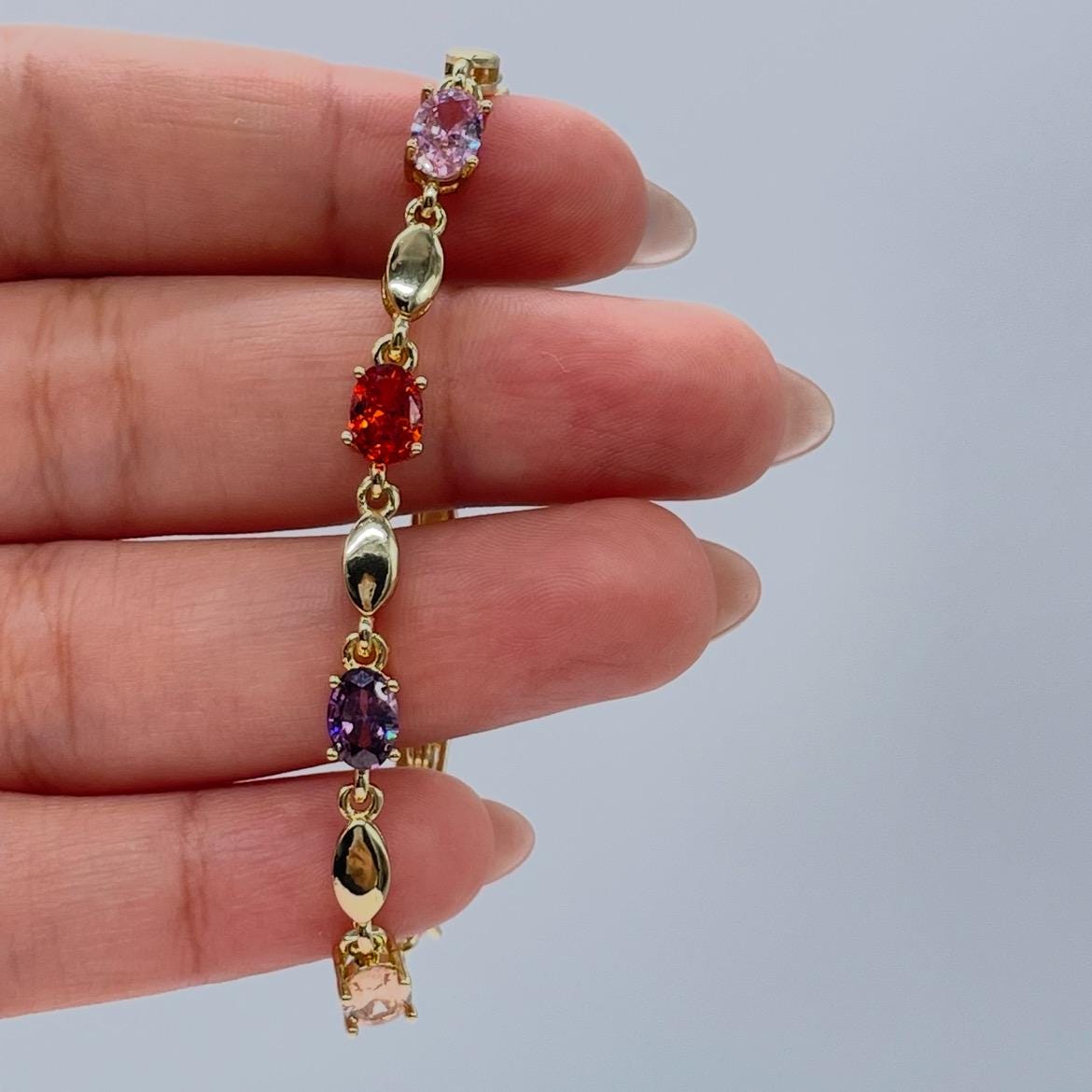 18k Gold Filled Oval Stone Charm Bracelet with 3 Stones