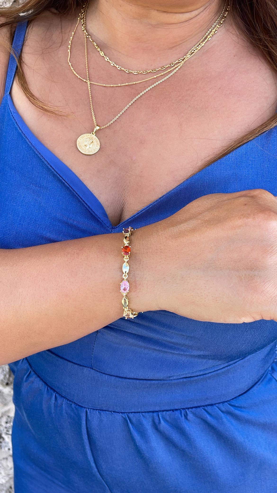 18k Gold Filled Oval Stone Charm Bracelet with 3 Stones