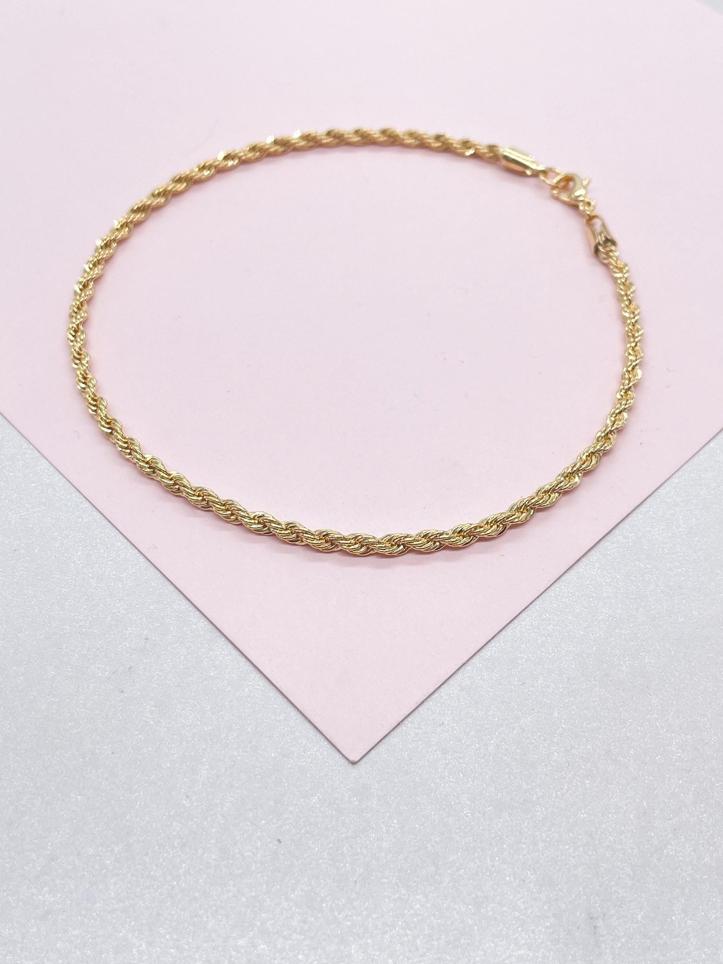 18k Gold Filled 3mm Rope Anklet Chain Design and Stylish Ankle Bracelet