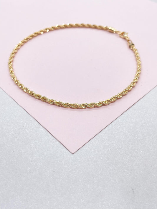 18k Gold Filled 3mm Rope Anklet Chain Design and Stylish Ankle Bracelet