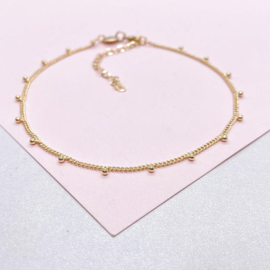 18k Gold Filled Curb Chain Satellite Anklet with Hanging Bead