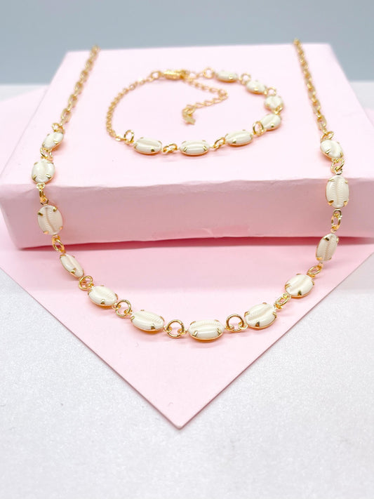 18k Gold Filled Dainty Choker Chain and Bracelet with Cowrie Puka Shell Charms