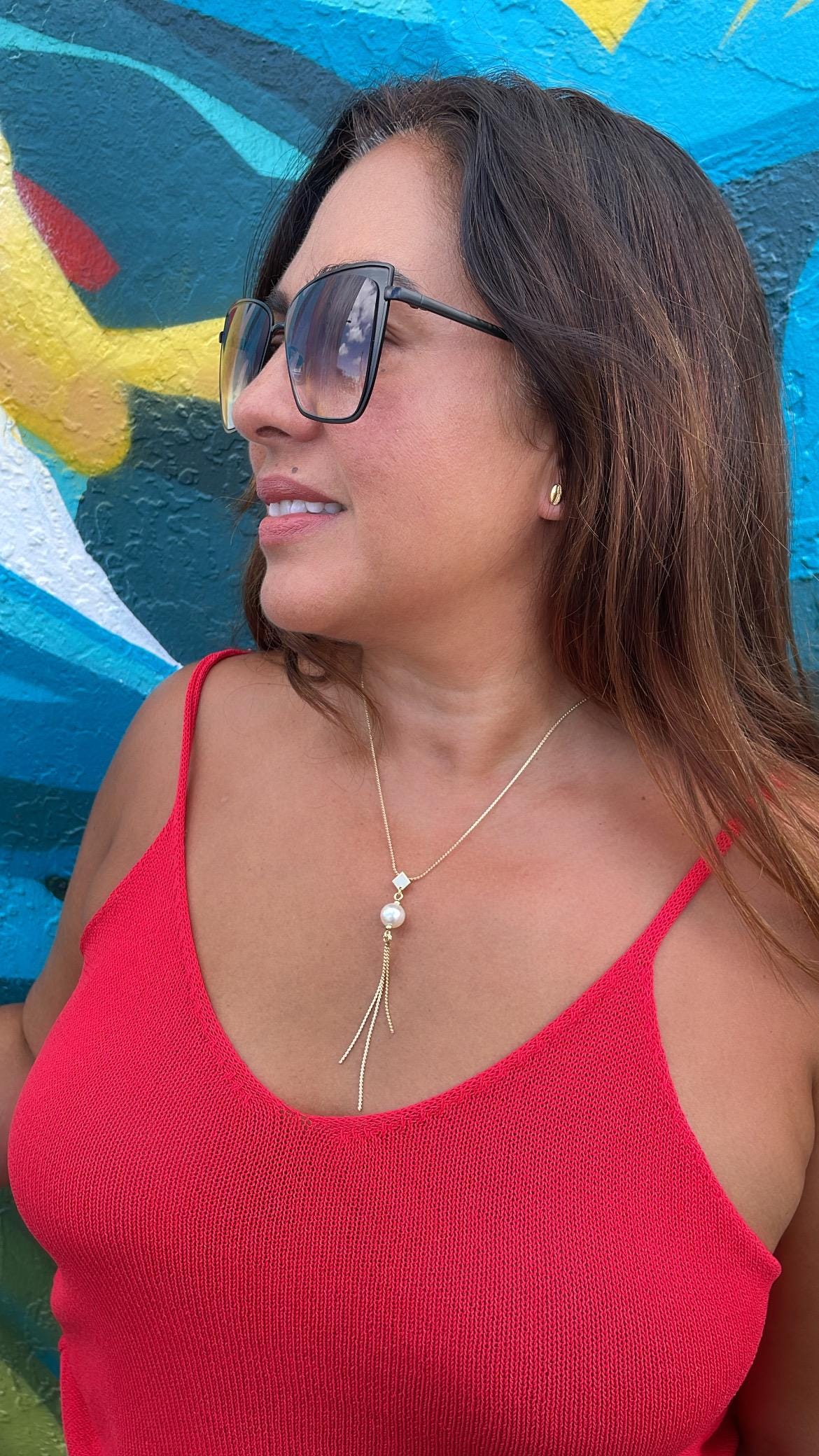 18k Gold Filled Serpent Link Necklace with Pearl Charm and Tassels Charm