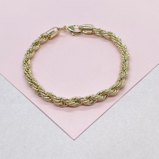 18k Gold Filled 5mm Rope Bracelet In 7 Inch Length