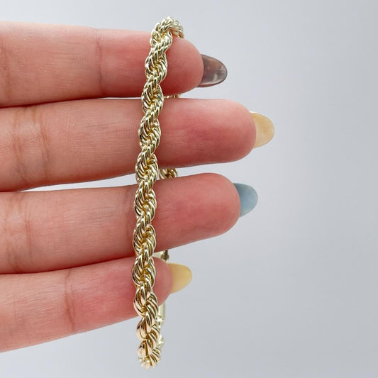 18k Gold Filled 5mm Rope Bracelet In 7 Inch Length