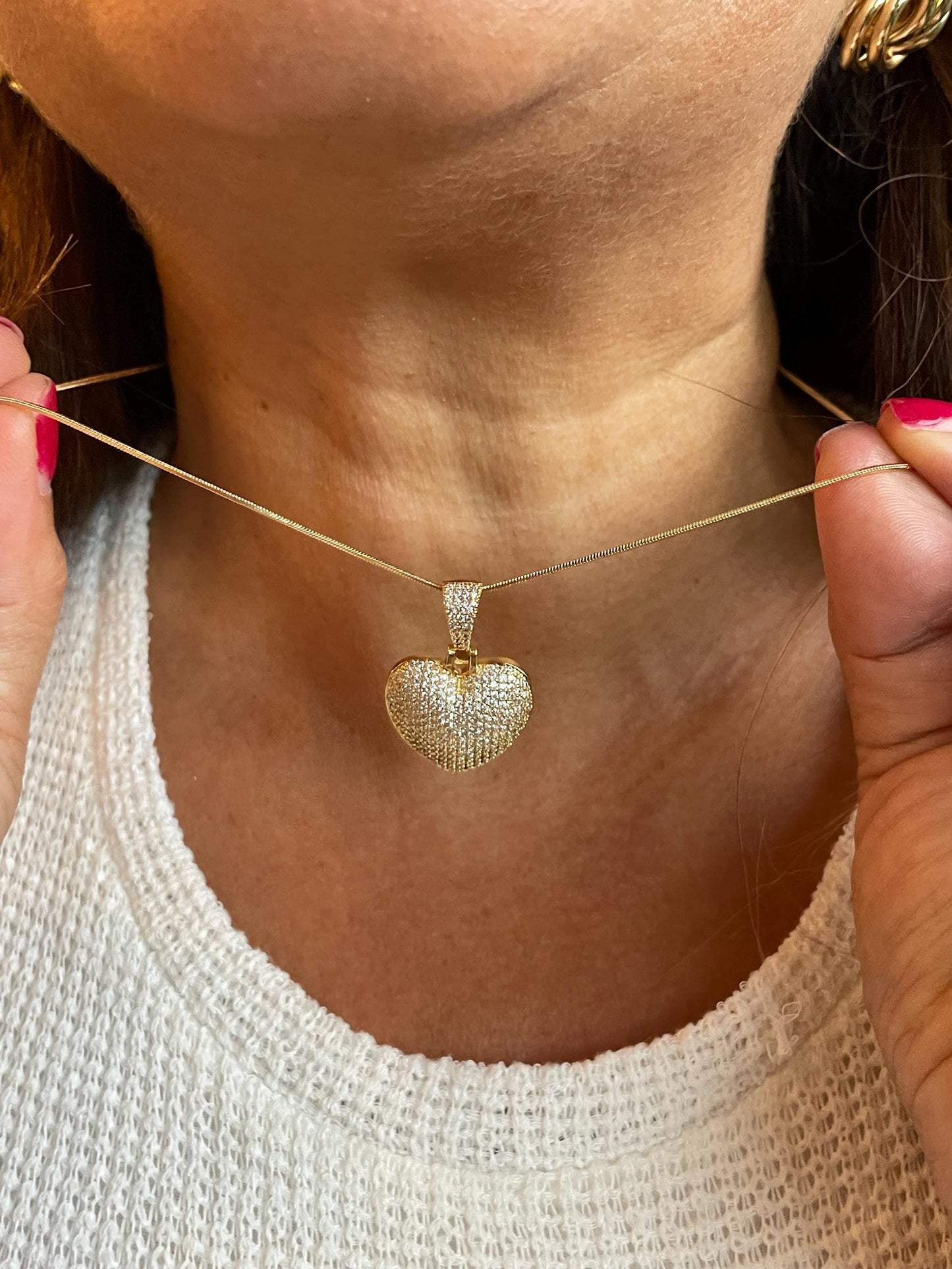 18k Gold Filled CZ Puffy Heart Pendant