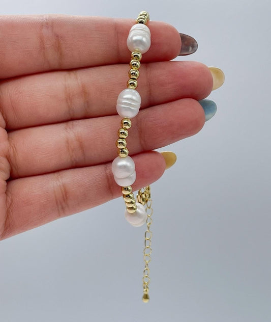 18k Gold Filled Beaded Freshwater Pearl Bracelet with extender